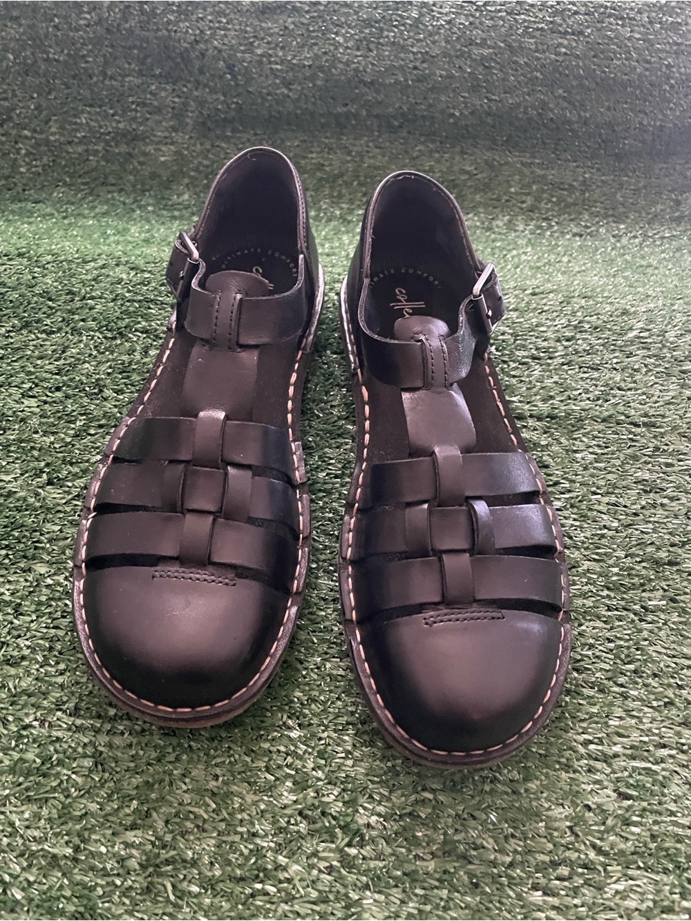 Clarks Collection Black Leather Fisherman Sandals Women’s 7.5 Comfort Strappy